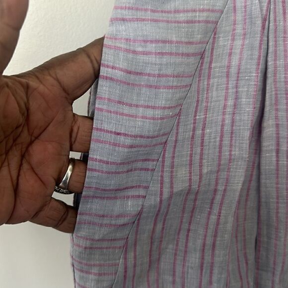 Anthropologie  Elevenses Linen Nantucket Ruffle Square Neck Wide Leg Jumpsuit 4 - Picture 5 of 10